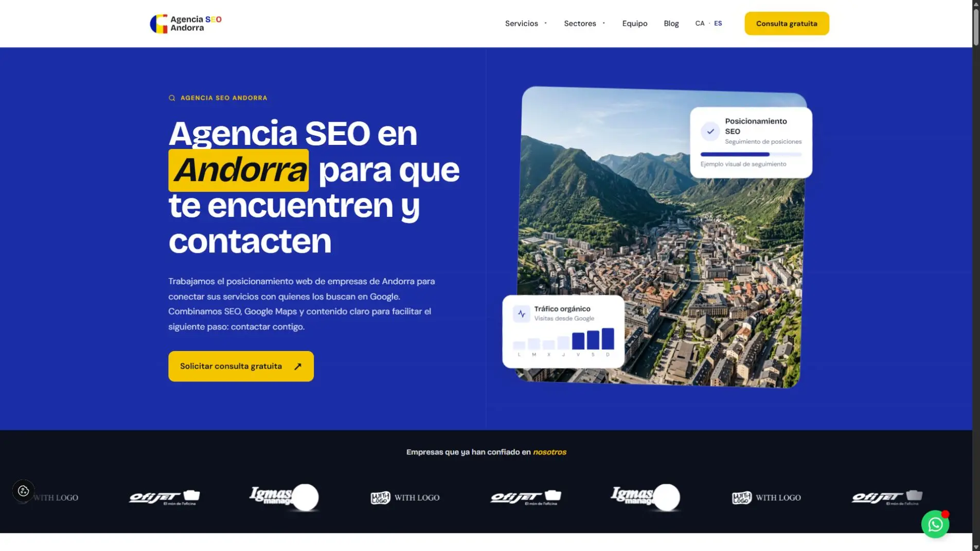 Captura del proyecto de captación Agencia SEO Andorra, creado por Marc Sabina para CroCoWorks