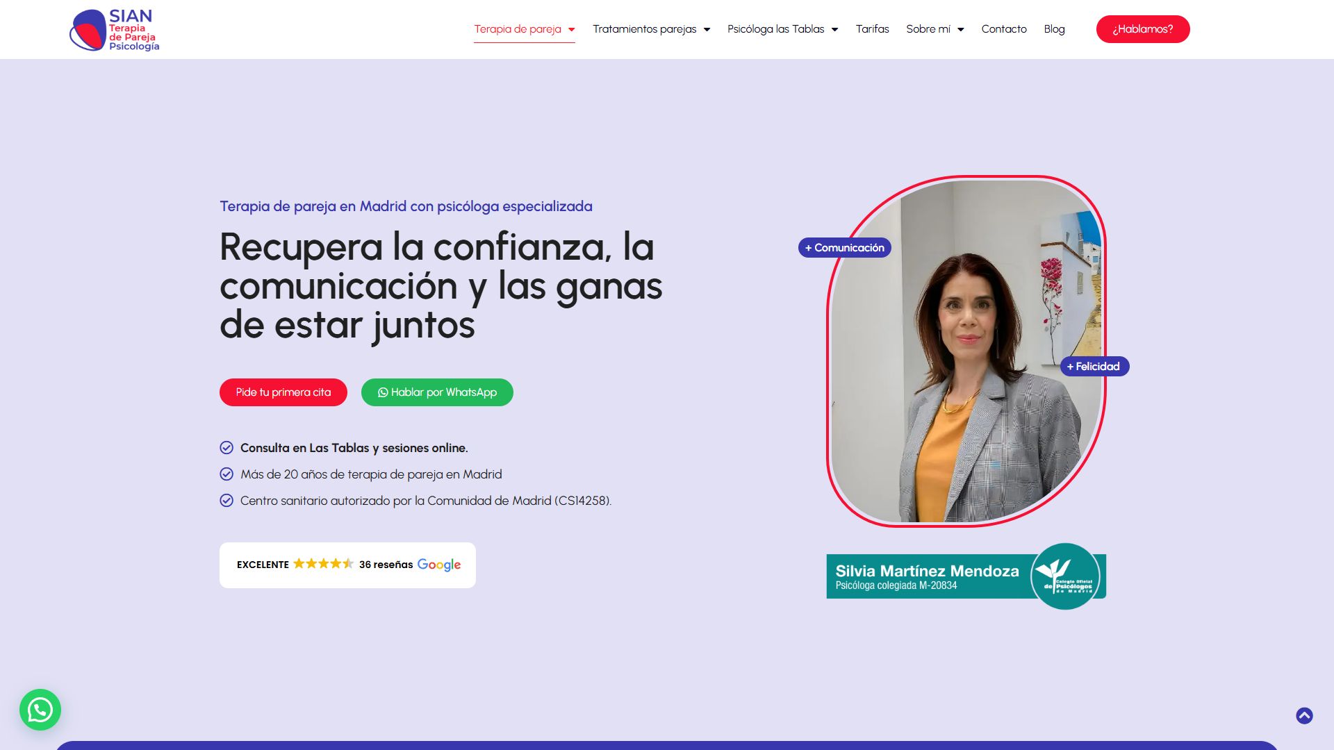 Captura de la web Psicología SIAN, realizada por Marc Sabina en CroCoWorks