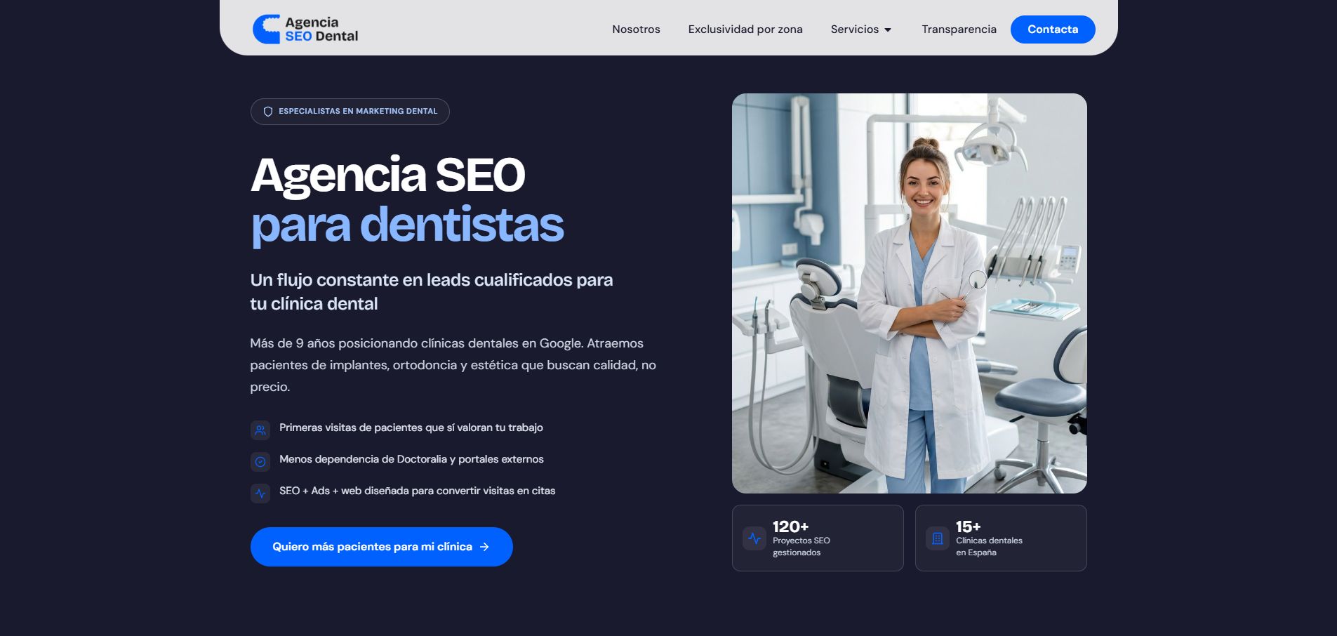 Captura del proyecto de captación Agencia SEO Dental, creado por Marc Sabina para CroCoWorks